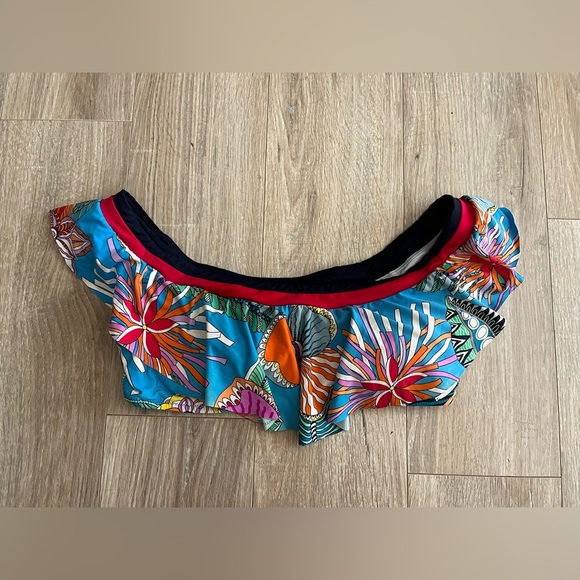 Trina Turk Pacific Tahiti Tropical Leaf Ruffle Bandeau Bikin Top - Size 8 - Picture 3 of 8